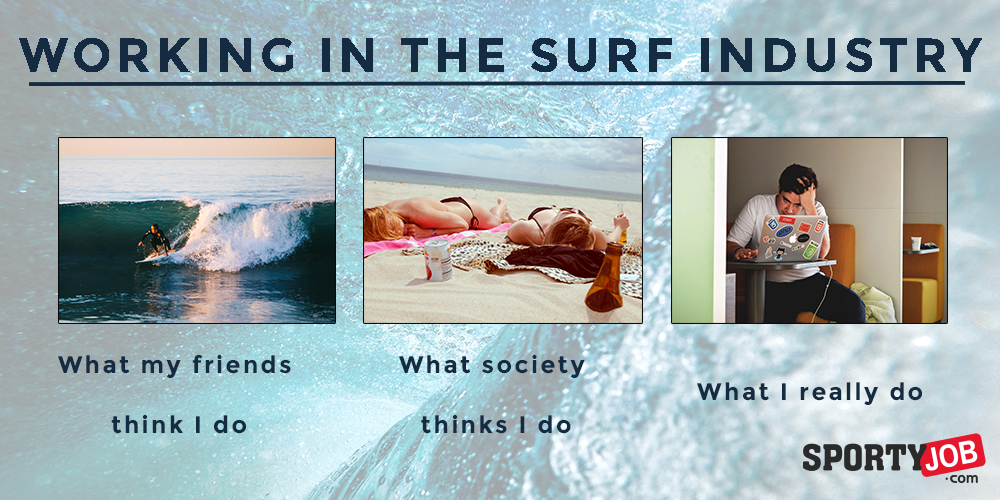 Qu’est ce que ça veut dire travailler dans le surf ? Vous pensez sûrement que cela signifie passer beaucoup de temps à surfer. La société pense qu’en pratique vous ne faites que vous relaxer sous le soleil, en vacances toute l’année. Ce qu’en réalité vous faites, c’est travailler. Sur un bureau. A des horaires habituels.